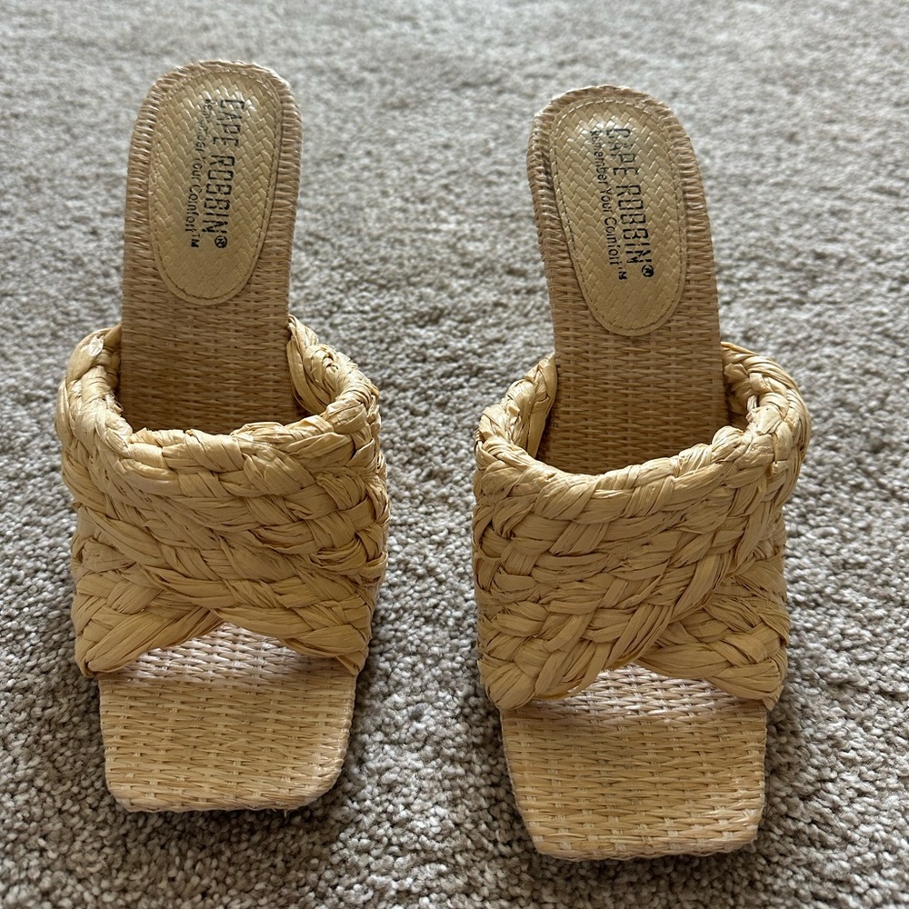 Square Toe Heeled Raffia Mule